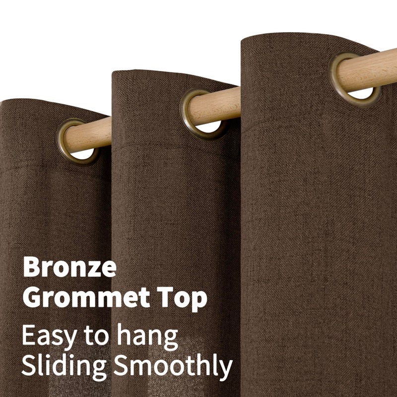 YoungsTex Brown Linen Curtains 95 Inches Long 2 Panels for Living Room, Chocolate Semi Sheer Drapes with Bronze Grommet Light Filtering Floor Length for Bedroom Dining Room Farmhouse, 52 x 95 Inch - Image 4