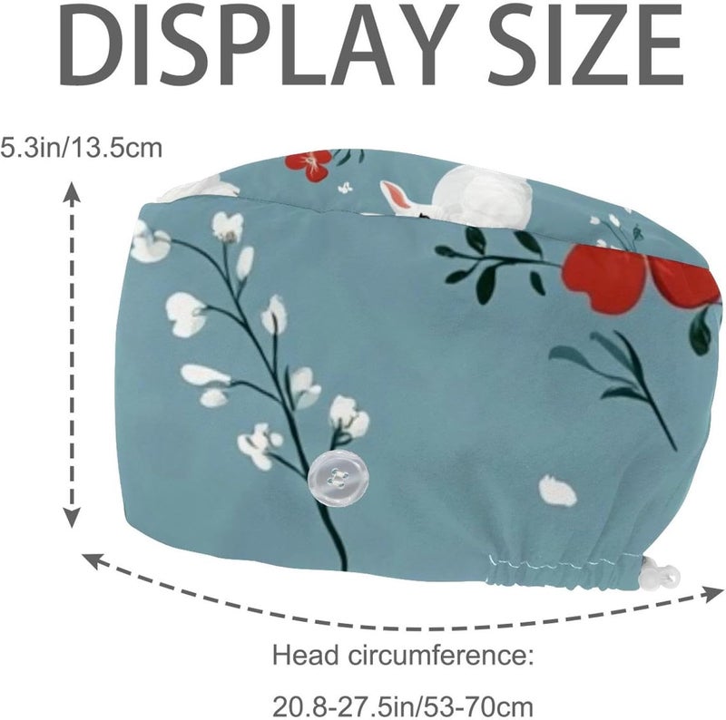 Women and Men's Surgical Cap 4 Packs Rabbit and Flowers Working Hat One Size - Image 2
