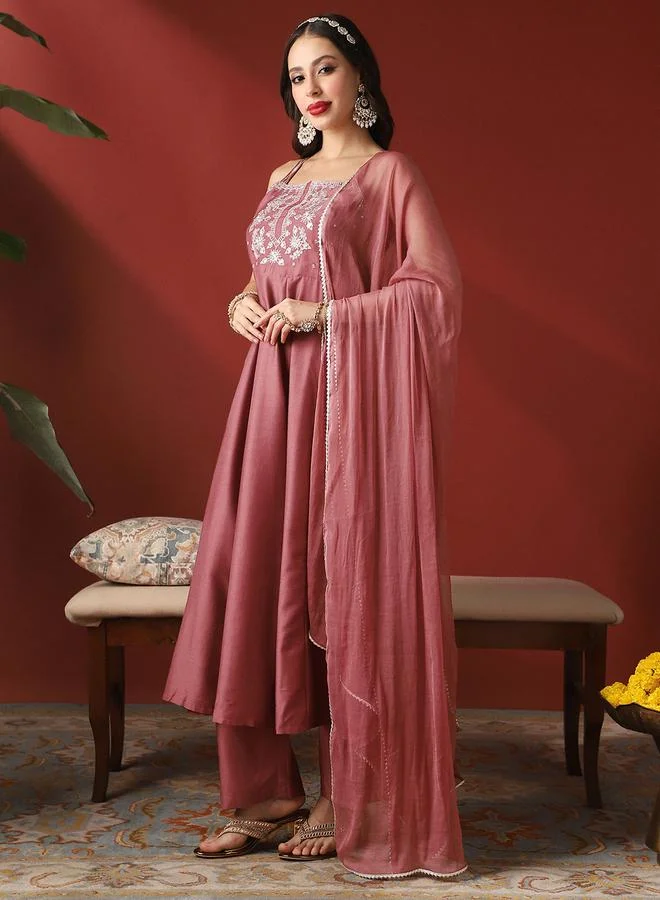 globus Sequin Yoke Square Neck Anarkali Kurta, Pants and Dupatta Set