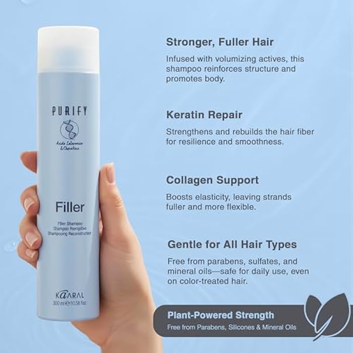 Kaaral Purify Filler Shampoo - Strengthening & Volumizing Formula for Women & Men - Thickening Hair Care for Fuller Appearance, Repair and Nourishment of Fine or Damaged Hair - 300ml - Image 3