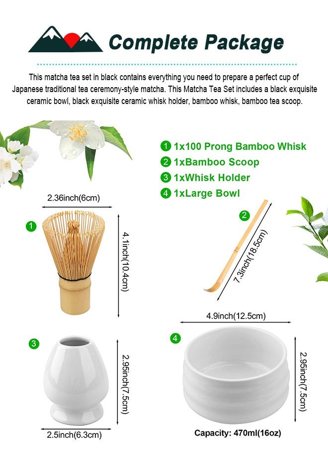 HomarKet - Japanese Matcha Set with Whisk and Bowl, 4 Pack Tea Ceremony Accessory Kit, Whisk, White Ceramic Holder, Traditional Scoop, Perfect to Prepare a Cup of Matcha - Image 1