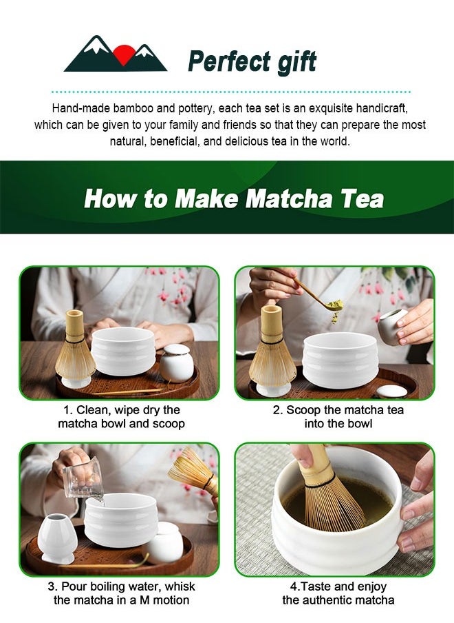 HomarKet Japanese Matcha Set with Whisk and Bowl, 4 Pack Tea Ceremony Accessory Kit, Whisk, White Ceramic Holder, Traditional Scoop, Perfect to Prepare a Cup of Matcha  - Image 2
