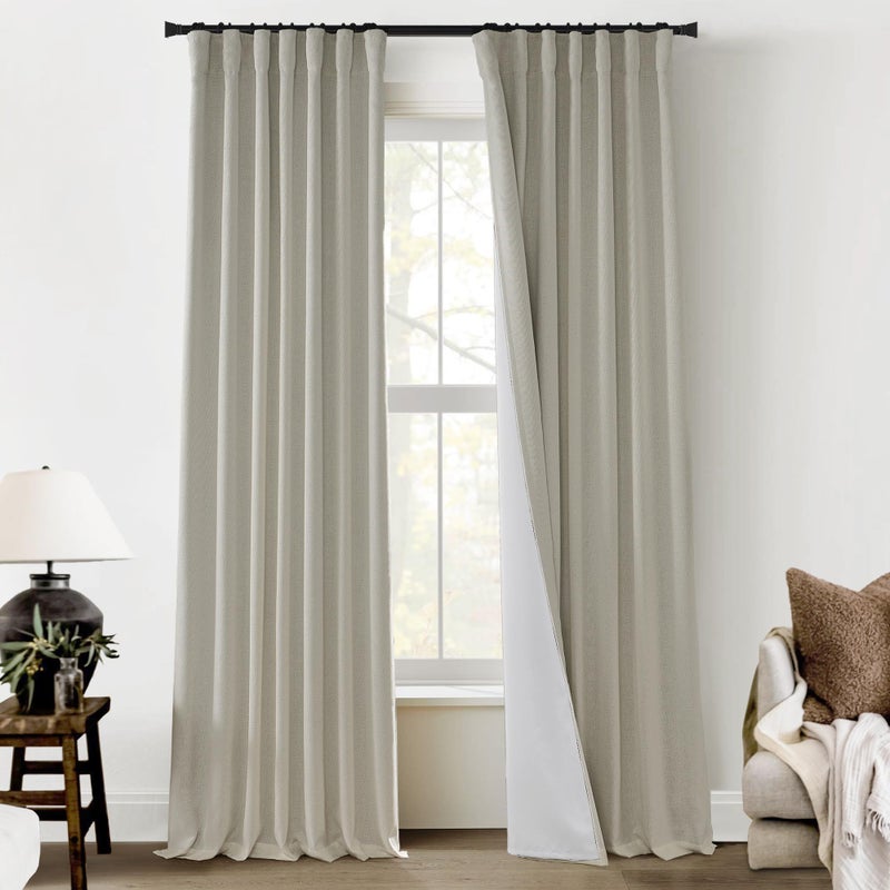 PANELSBURG Tan Beige Blackout Drapes for Bedroom Country Farmhouse Rustic Curtains for Living Room Curtains 90 Inches Long Back Tab Pleated with Hooks Boho Black Out Drapes