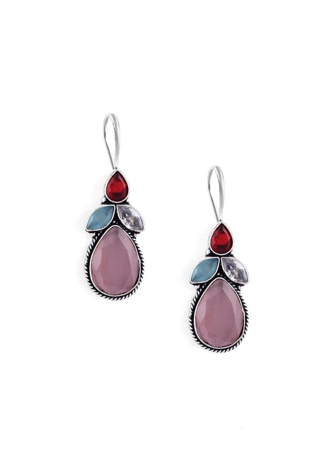 El Regalo Multi Colored Ethnic Stone Studded Oxidized 925 Silver Plated Earrings - Womens - Image 1