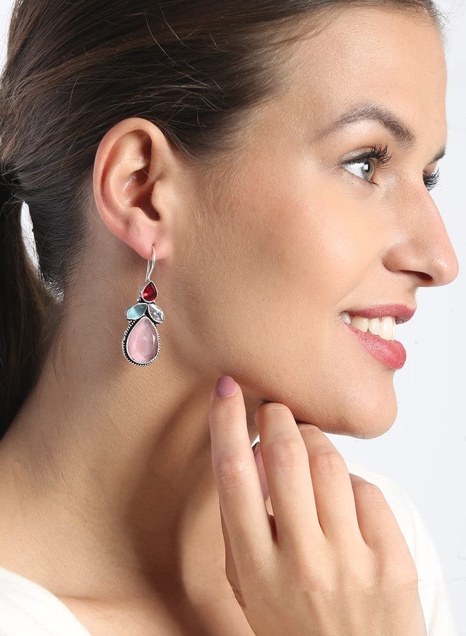 El Regalo Multi Colored Ethnic Stone Studded Oxidized 925 Silver Plated Earrings - Womens - Image 3