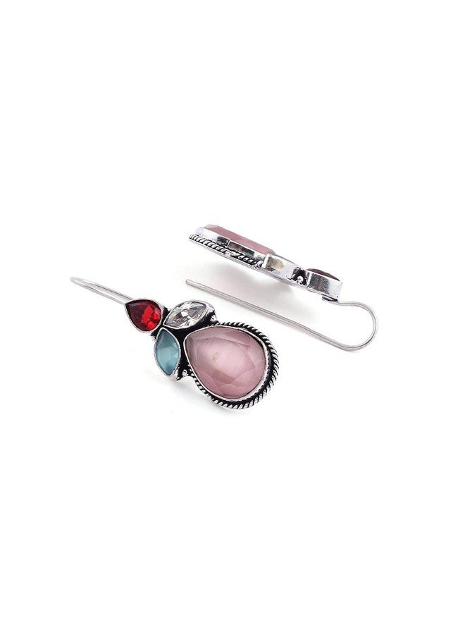 El Regalo Multi Colored Ethnic Stone Studded Oxidized 925 Silver Plated Earrings - Womens - Image 2