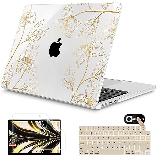 Mektron for 2026 MacBook Air 13inch M5 Laptop Case A3449 with 136inch Liquid Retina Display Fits 2025 A3240 M4 2024 A3113 M3 2023 A2681 M2 Printed Shell for MacBook Air 136 Gold Flower S718 - Image 1