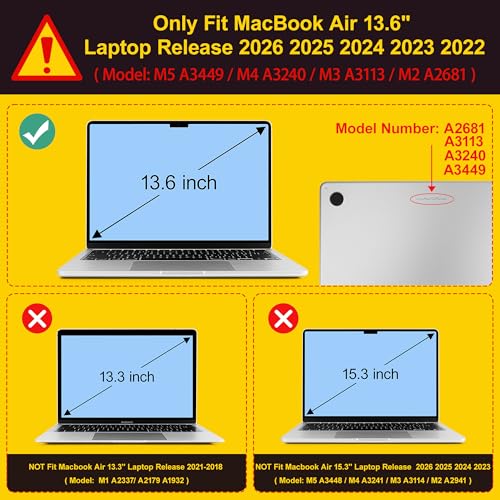 Mektron for 2026 MacBook Air 13inch M5 Laptop Case A3449 with 136inch Liquid Retina Display Fits 2025 A3240 M4 2024 A3113 M3 2023 A2681 M2 Printed Shell for MacBook Air 136 Gold Flower S718 - Image 3