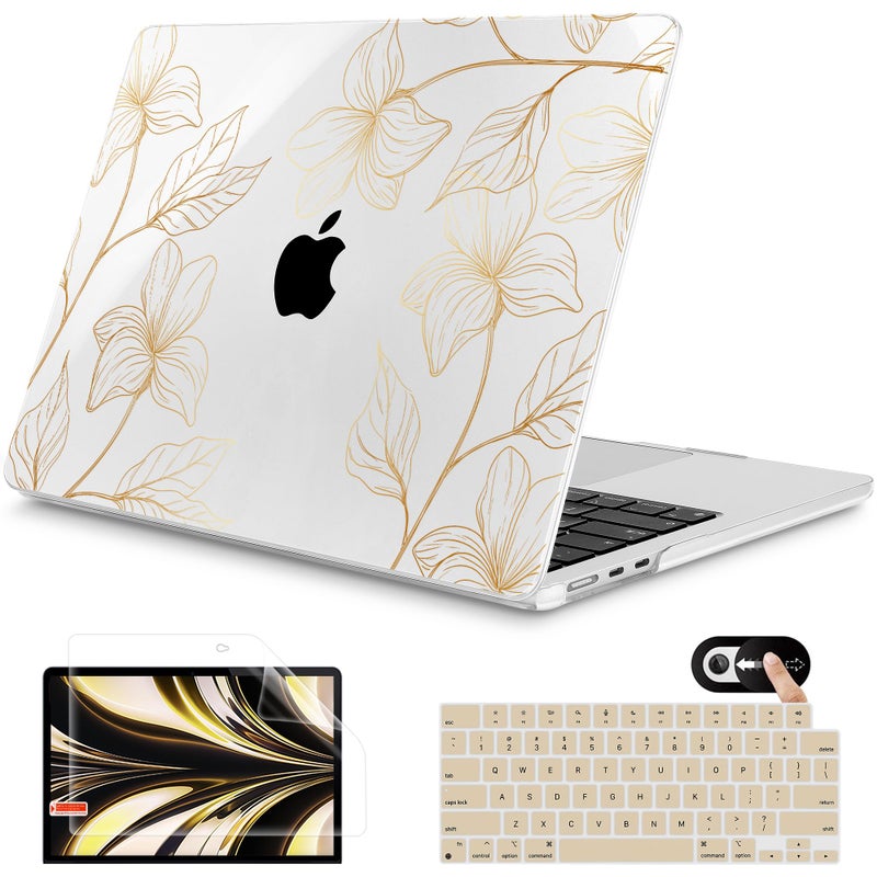 Mektron for 2026 MacBook Air 13inch M5 Laptop Case A3449 with 136inch Liquid Retina Display Fits 2025 A3240 M4 2024 A3113 M3 2023 A2681 M2 Printed Shell for MacBook Air 136 Gold Flower S718 - Image 2