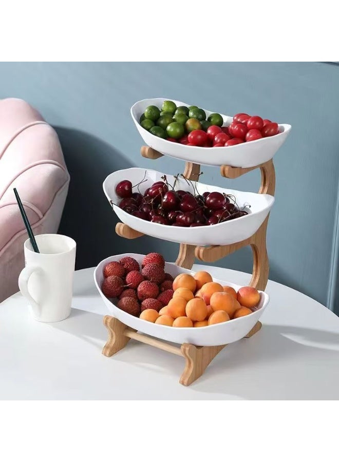 سلة وعاء فواكه كونترتوب المطبخ ، رف فواكه من 3 طبقات مع رف خشبي ذهبي لصينية الطعام والخضروات والكعك وحلويات الحفلات - Image 2