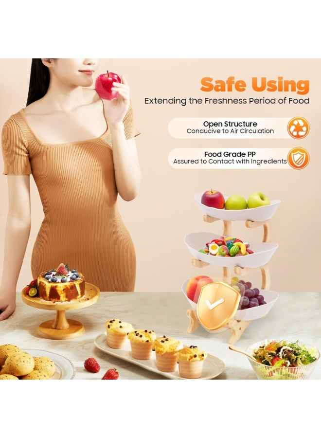 سلة وعاء فواكه كونترتوب المطبخ ، رف فواكه من 3 طبقات مع رف خشبي ذهبي لصينية الطعام والخضروات والكعك وحلويات الحفلات - Image 5