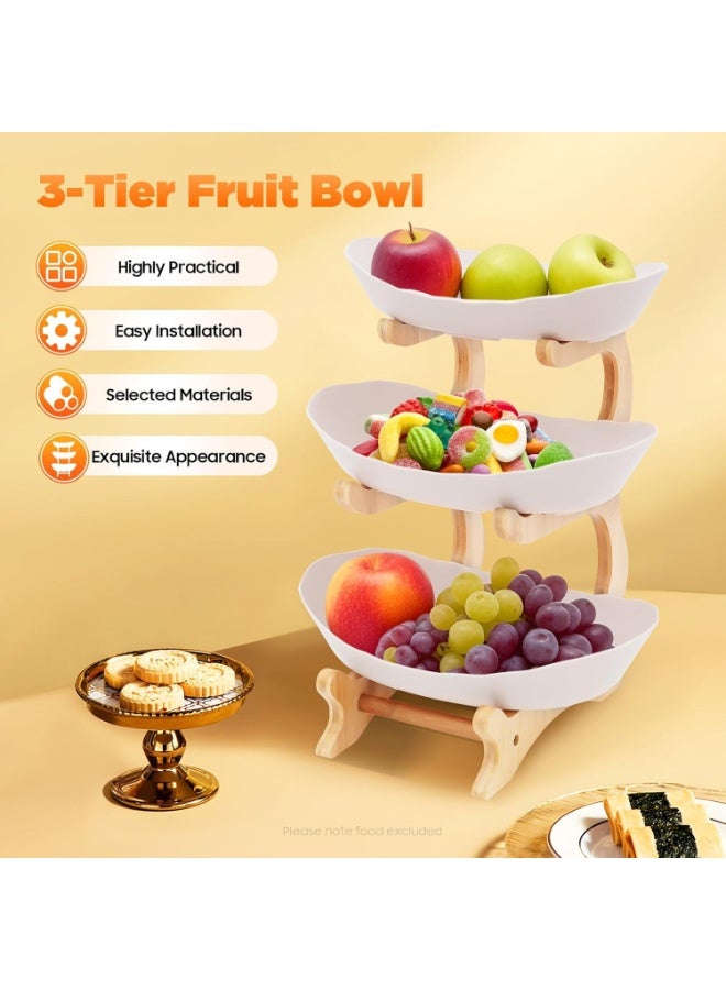 سلة وعاء فواكه كونترتوب المطبخ ، رف فواكه من 3 طبقات مع رف خشبي ذهبي لصينية الطعام والخضروات والكعك وحلويات الحفلات - Image 4