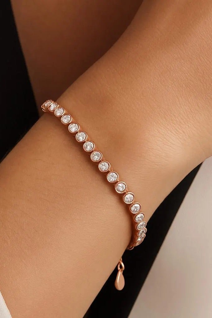 Ready For Chai 925 Sterling Silver Bezel-Set CZ Tennis Bracelet | Adjustable, Anti-Tarnish Finish | White/Yellow/Rose Gold Plating - Image 5