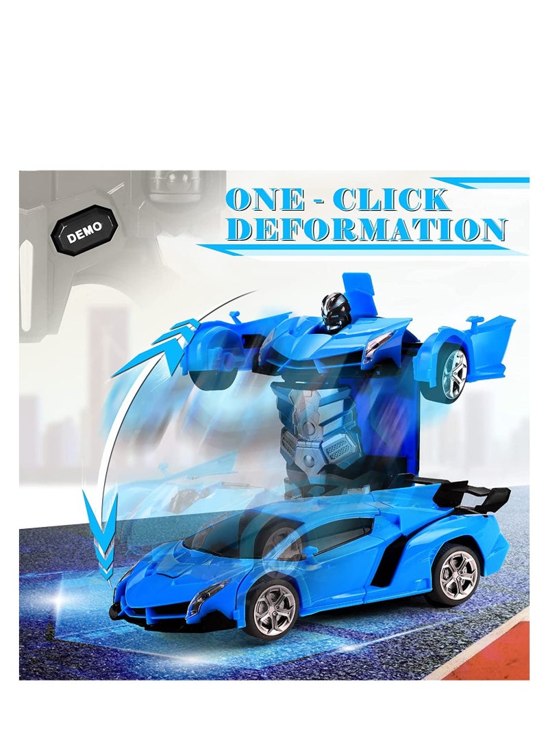 Rambo Blue Remote Control Car Transform Robot RC Car with 40MHz Version Remote And One Button Transforming 360 Degree Rotation Drifting Ideal Car Scale and Birthday Gift