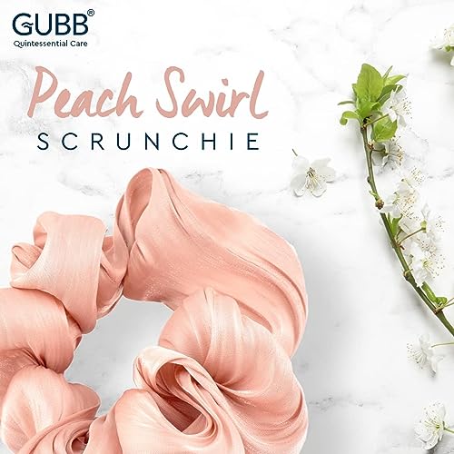 GUBB Satin Scrunchies For Women | Minimises Hair Loss & Breakage | Reduces Damage & Split Ends | Frizz-Free & Crease-Free | Anti-Breakage Hair Ties | Scrunchie For Girls - Peach Swirl - Image 2