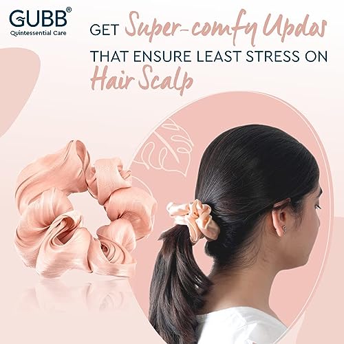 GUBB Satin Scrunchies For Women | Minimises Hair Loss & Breakage | Reduces Damage & Split Ends | Frizz-Free & Crease-Free | Anti-Breakage Hair Ties | Scrunchie For Girls - Peach Swirl - Image 3