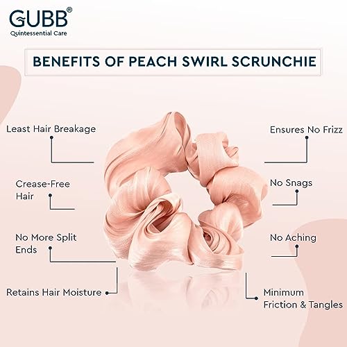 GUBB Satin Scrunchies For Women | Minimises Hair Loss & Breakage | Reduces Damage & Split Ends | Frizz-Free & Crease-Free | Anti-Breakage Hair Ties | Scrunchie For Girls - Peach Swirl - Image 4