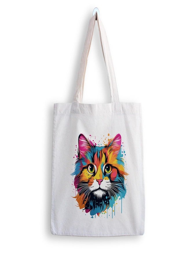 ARTBUG Tote Bag for Women with zip, Aesthetic Canvas tote bag for college girls, office, stylish and reusable - Cat - D No - 087 - Image 1