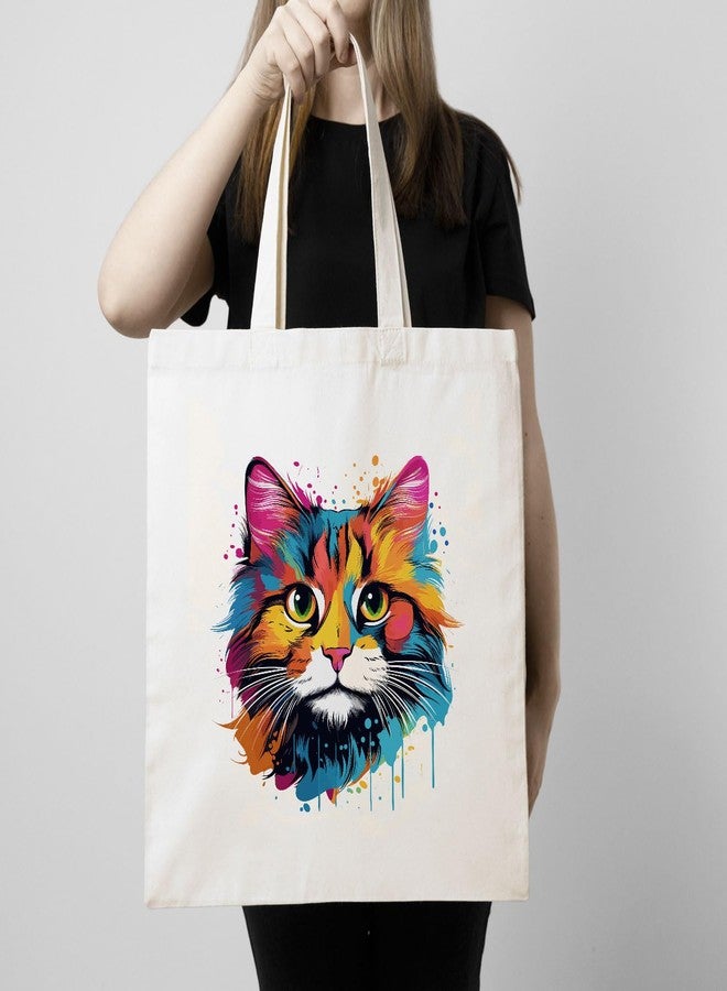 ARTBUG Tote Bag for Women with zip, Aesthetic Canvas tote bag for college girls, office, stylish and reusable - Cat - D No - 087 - Image 3