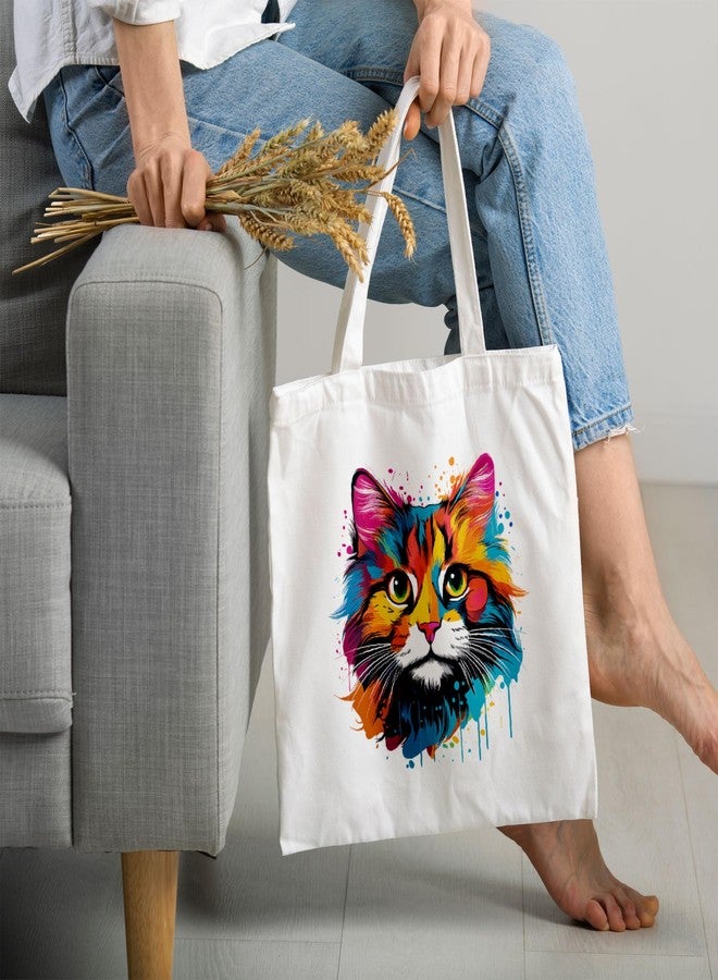 ARTBUG Tote Bag for Women with zip, Aesthetic Canvas tote bag for college girls, office, stylish and reusable - Cat - D No - 087 - Image 2