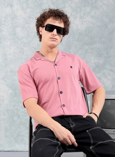 The Indian Garage Co Men Relaxed Fit Self Design Half Sleeves Cuban Collar Street Wear Shirt