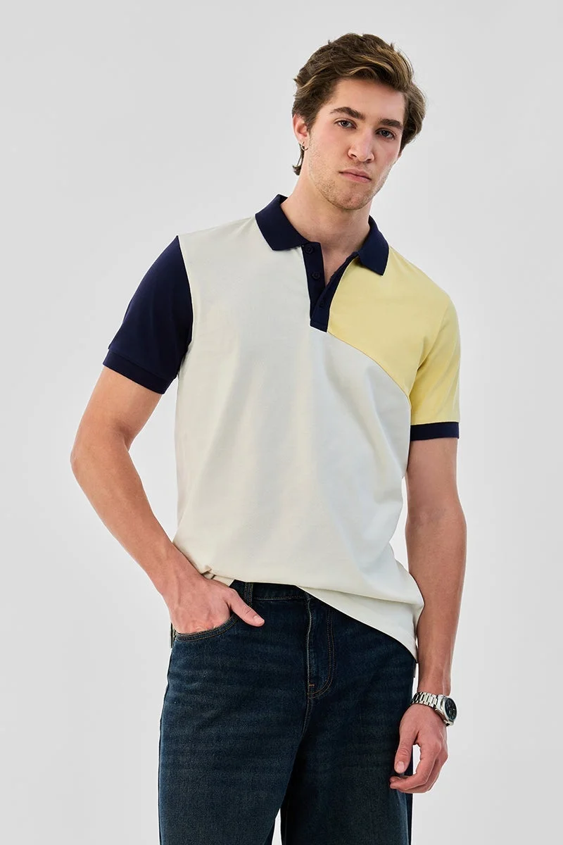 SNITCH Regular Fit 100% Cotton Polo Colour-block T-Shirt