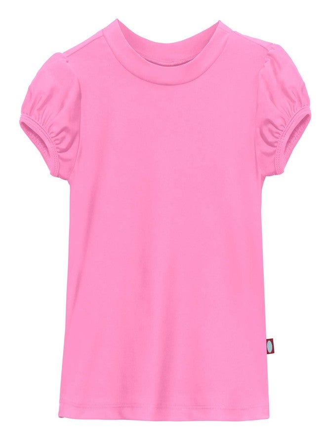 City Threads Made in USA Girls' Puff Short Sleeve Rashguard Swimming Shirt Swim Top Rash Guard UPF Sun Protection for Summer Beach Pool and Play, Medium Pink, 2T - Image 1