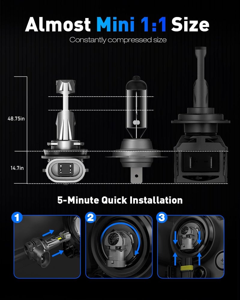 NOVSIGHT H11 LED Headlight Bulb - 27000LM 1:1 Size H11 Headlight Bulb, 600% 6500K Cool White Super Bright H8 H9 Bulb Conversion Kit, Plug and Play,IP68 Waterproof,Pack of 2 - Image 2
