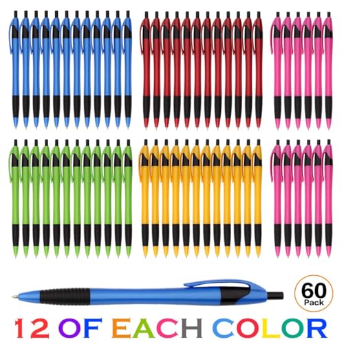 Sikao Pens Bulk, 60 Pack Gripped Slimster Ballpoint Pens, Black Ink 1.0mm Medium Point Smooth Writing, Retractable Click Pens with Comfort Grip for Teachers, Students, Office, School & Restaurant Use - Image 2