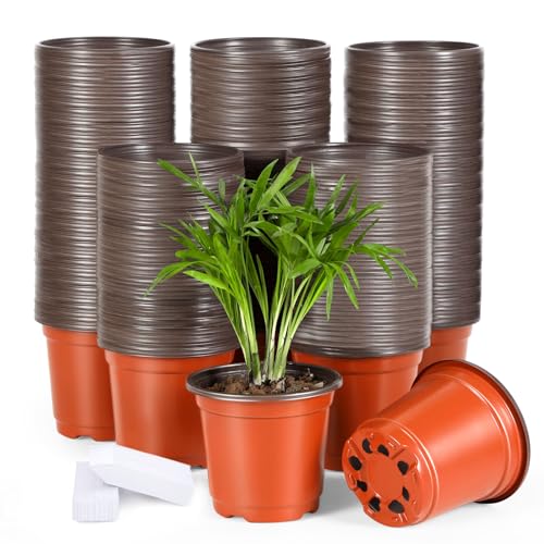 Hemikaki 300 Pack 4 Inch Plastic Nursery Pots for Plants, Small Seedling Pots Succulent Pots Flower Pots with Drainage Holes, Come with 300pcs Plant Labels - Image 1