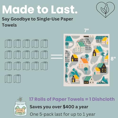 Harps&Seb Swedish Dishcloths for Kitchen Dish Towels - 5 Pack, Non-Scratch Reusable Paper Towels, Super Absorbent Washable Swedish Dish Cloths, No Odor, Biodegradable, Home Design - Image 5