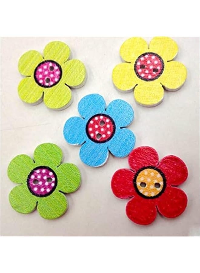 100Pcs Mixed Color 2-Holes Wooden ons Flower Dots DIY Gorgeous Sewing Decoration Scrapbooking ons(0.79inch)  - Image 3