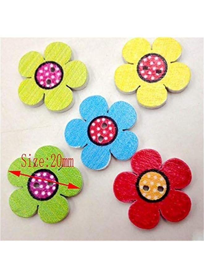 100Pcs Mixed Color 2-Holes Wooden ons Flower Dots DIY Gorgeous Sewing Decoration Scrapbooking ons(0.79inch)  - Image 4