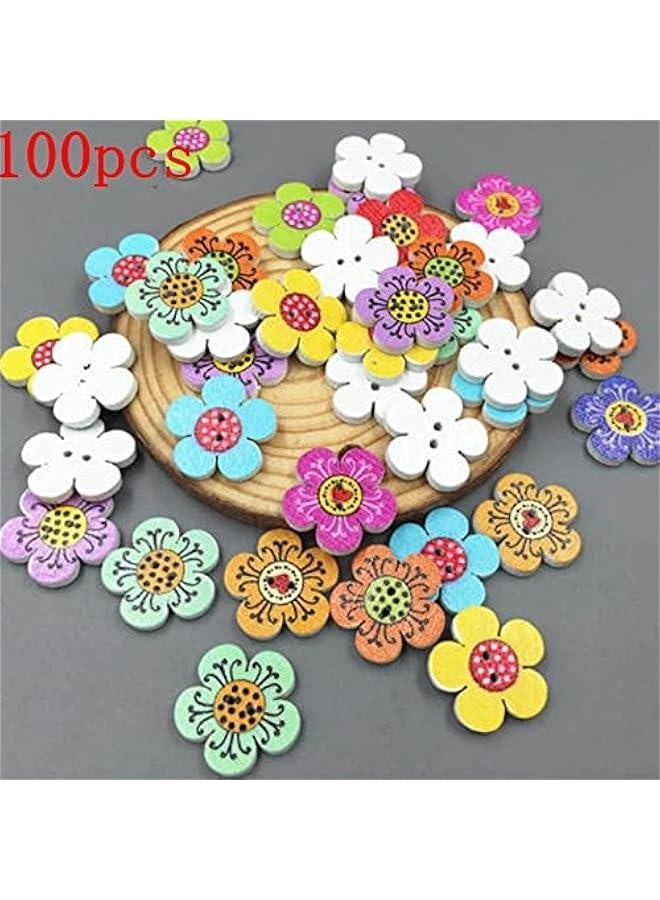 100Pcs Mixed Color 2-Holes Wooden ons Flower Dots DIY Gorgeous Sewing Decoration Scrapbooking ons(0.79inch)  - Image 5