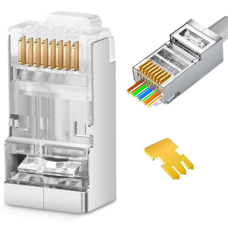CAT6 Shielded RJ45 Connectors – 50pcs, Gold Plated, 8P8C, for Ethernet Network Cable