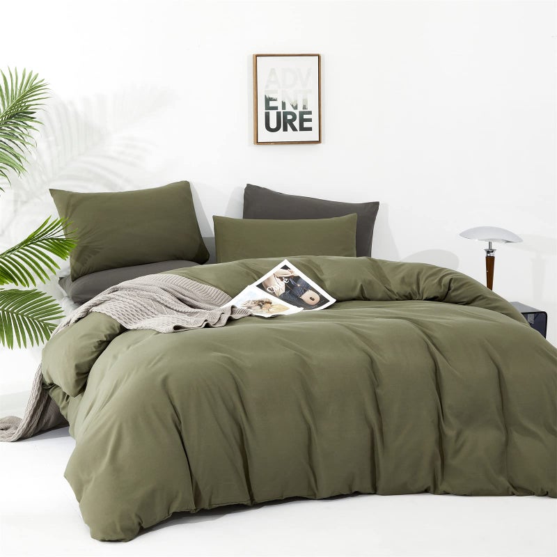 CLOTHKNOW Olive Green Queen Comforter Set 3Pcs Dark Green Bedding Comforter Sets Light Green Queen Comforter Soft Green Queen Size Comforter Sets - Image 4