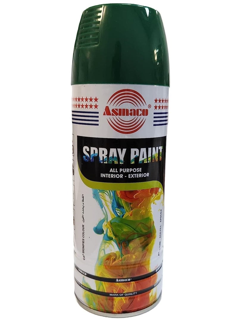 Asmaco Essentials Spray Paint Quick Drying Smooth High Gloss Interior Exterior Wood Plastic Metal Automotive Non fading 400ML (Pine Green)  - Image 1