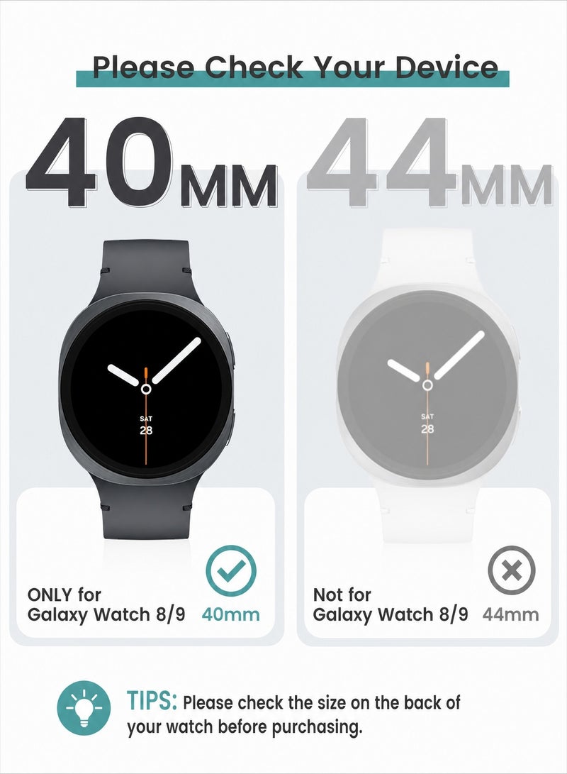 SJet Samsung Galaxy Watch 9 Watch 8 40mm Screen Protector Case Accessories, Protective Face Cover, Hard Bumper Built-in Tempered Glass Film(40mm, Black) - Image 2