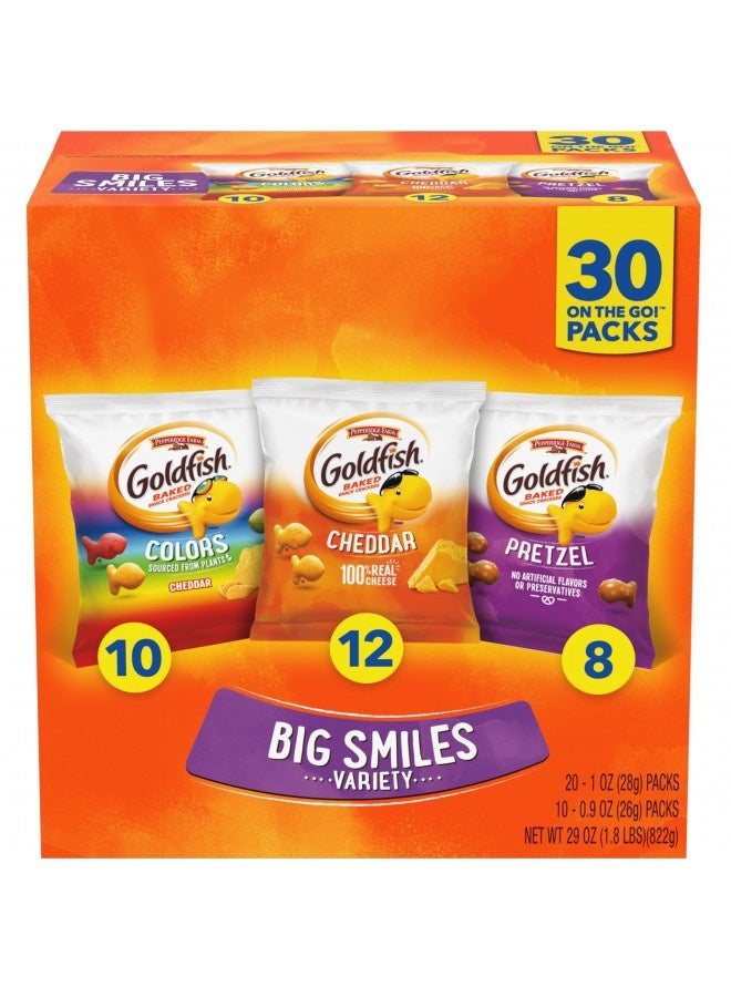 Pepperidge Farm Goldfish Crackers Big Smiles Variety Pack With Cheddar, Colors, And Pretzels, Snack Packs, 30 Ct - Image 1