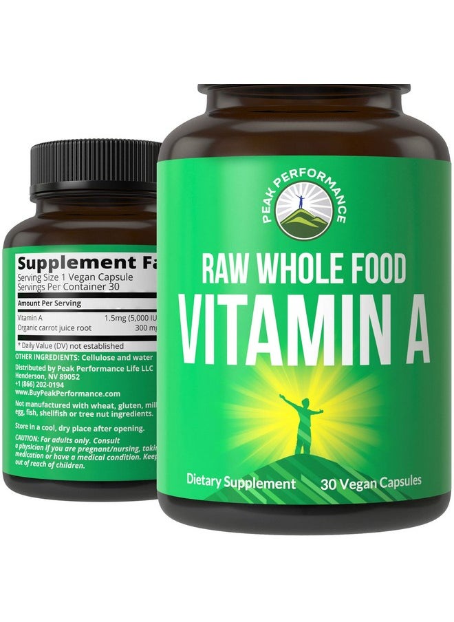 Peak Performance Raw Whole Food Vitamin A Capsules Supplement High Potency Vitamins With Carrot Juice. Great For Immune Skin Eye Support. Vegan Pills Tablets  - Image 2