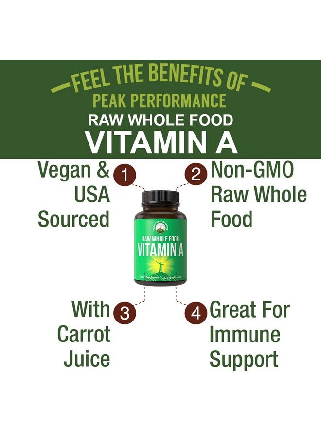 Peak Performance Raw Whole Food Vitamin A Capsules Supplement High Potency Vitamins With Carrot Juice. Great For Immune Skin Eye Support. Vegan Pills Tablets  - Image 4