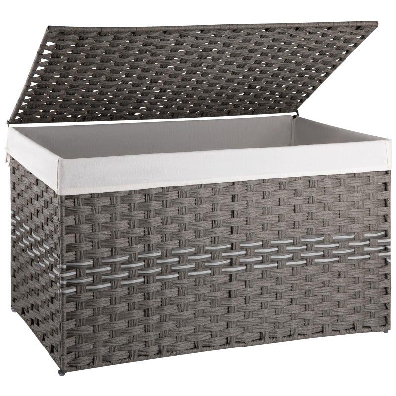 OIAHOMY Large Storage Basket with Lid, 42.3 Gallon (160L) Blanket Basket with Removable Liner Bag, Wicker Hamper with Handle, Foldable, Hamper for Bedroom, Grey - Image 1
