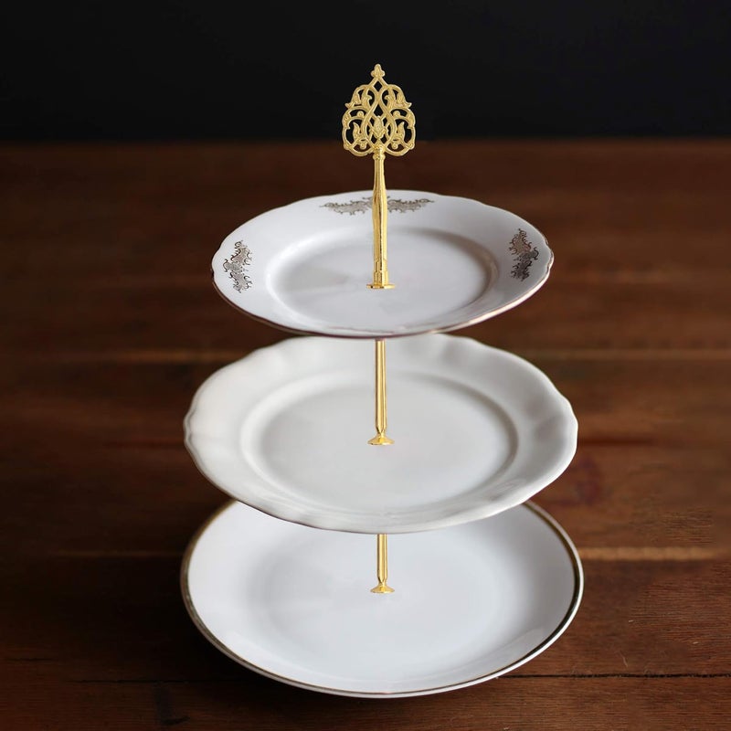 Happy Will 3 Tier 14" Heavy Metal Cake Stand Holder Fruit Plate Stand Fitting Hardware Rod with Stylus (Golden_New Crown) - Image 3