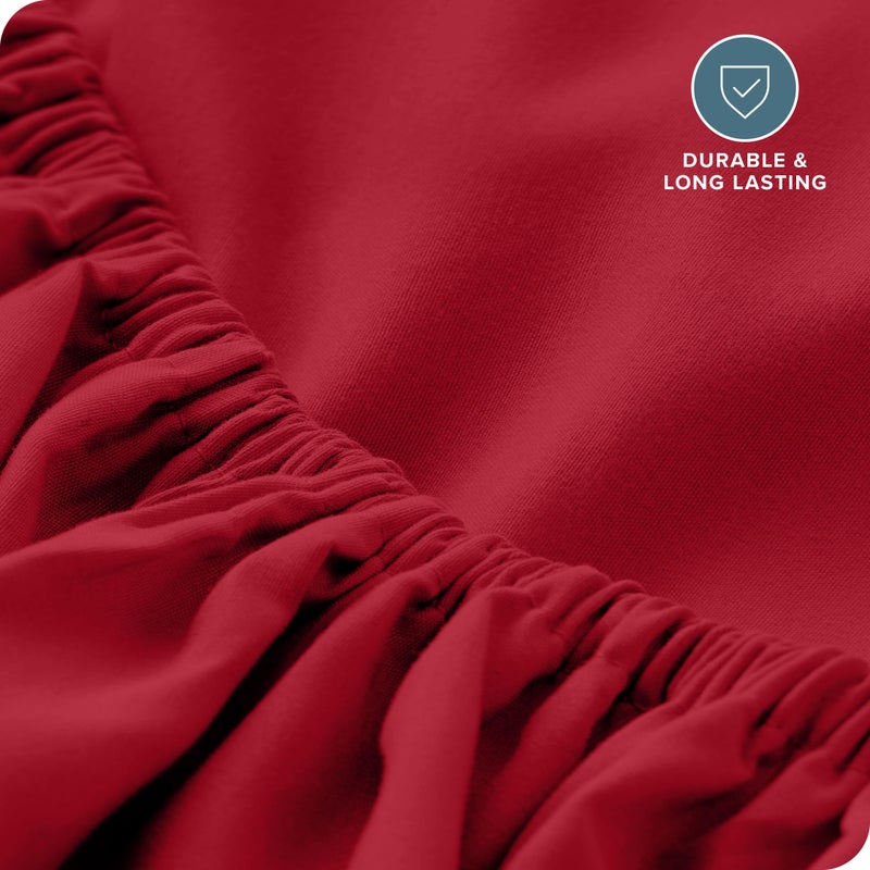Bare Home Fitted Bottom Sheet Queen Size - Premium 1800 Microfiber - Ultra-Soft Hotel Luxury - Deep Pocket - Durable and Long Lasting - Fitted Sheet (Queen, Red) - Image 5