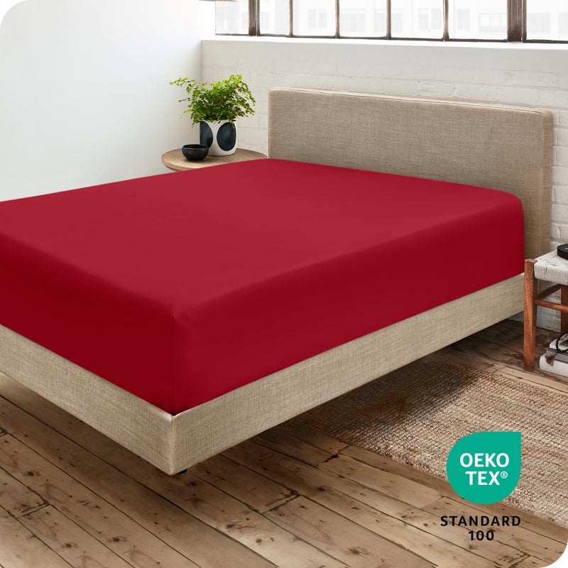 Bare Home Fitted Bottom Sheet Queen Size - Premium 1800 Microfiber - Ultra-Soft Hotel Luxury - Deep Pocket - Durable and Long Lasting - Fitted Sheet (Queen, Red) - Image 4