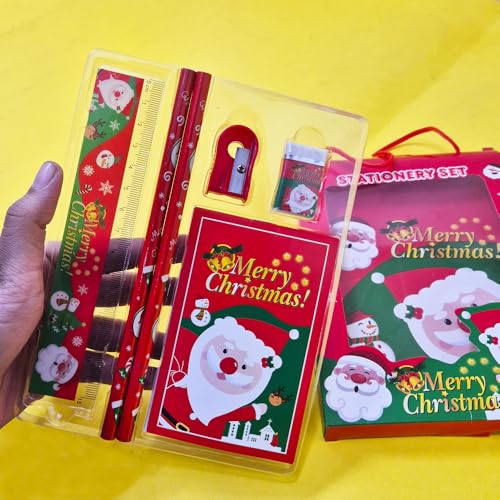 Sidak Christmas Stationery Giftset (Pack of 6 Items) 1 Eraser, 1 Sharpener, 1 Scale, 1 Diary, 2 Pencils For Kids - Image 5