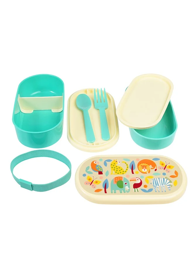 Rex London Wild Wonders Children's Bento Box – Colorful Animal-Themed Bento Lunch Box for Kids – Leak-Resistant and Easy to Pack