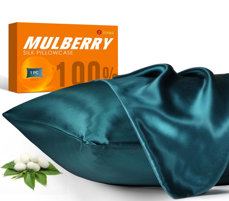 100 غطاء وسادة من حرير التوت للشعر والبشرة 22 مومي Pure Natural Silk Pillow Case من الجانبين مع سحاب غطاء وسادة للنساء والرجال ضبابي أزرق ملكي 2036