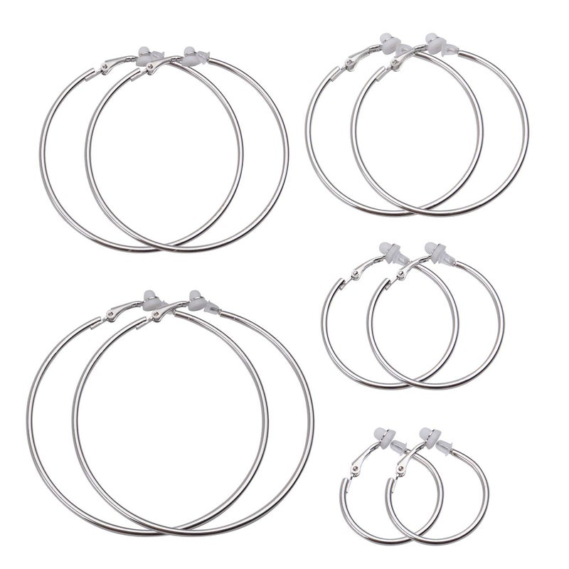 Aylifu 5 Pairs Silver Clip on Earrings Hoop Non Piercing Women Clip Earrings for Women, 5 Sizes - Image 3
