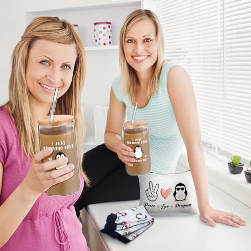 Layhit 3 Pcs Penguin Gifts for Women Thank You Gift 16 oz Coffee Glass Cosmetic Makeup Bag Cute Socks for Mom Teacher Colleague Employee Friend - Image 5